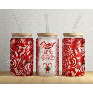 Christmas Candy Cane Sweet But Twisted, 16oz Libbey Can Tumbler Clear or Frosted